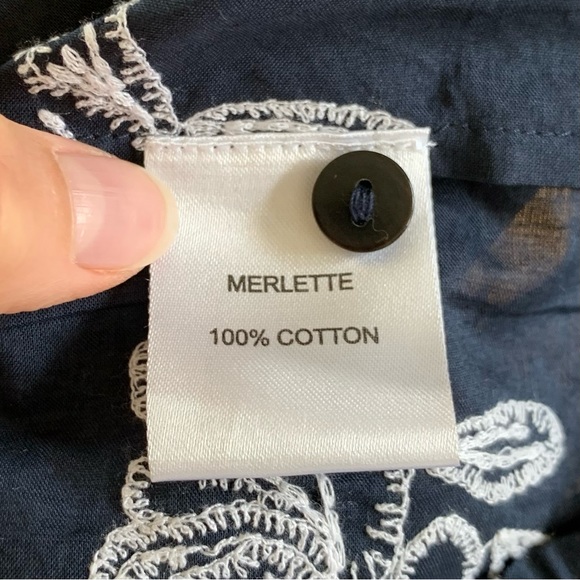 Merlette Dress Caliza A Line Navy Embroidered Long Sleeve Shirtdress Size Small - Picture 7 of 8